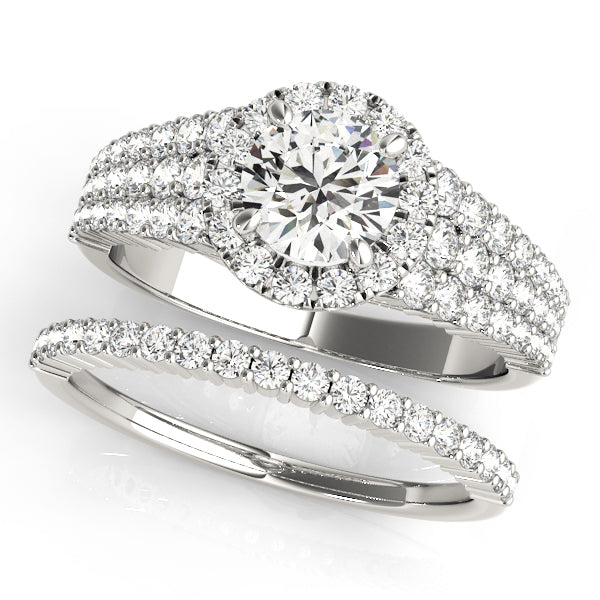 Multirow Pavé Round Halo Engagement Ring