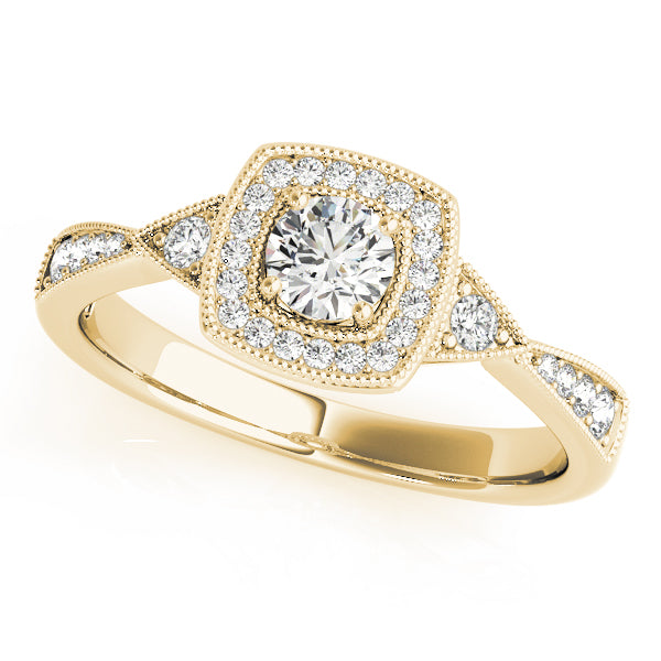 Antique Style Halo Milgrain Engagement Ring