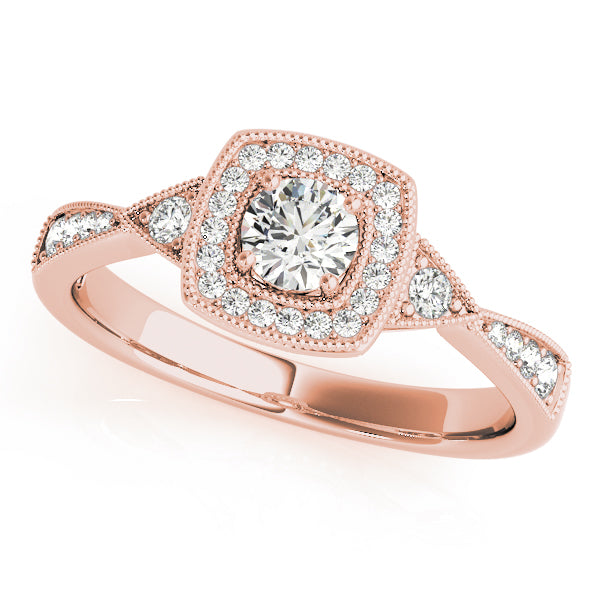 Antique Style Halo Milgrain Engagement Ring