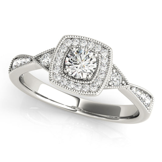 Antique Style Halo Milgrain Engagement Ring