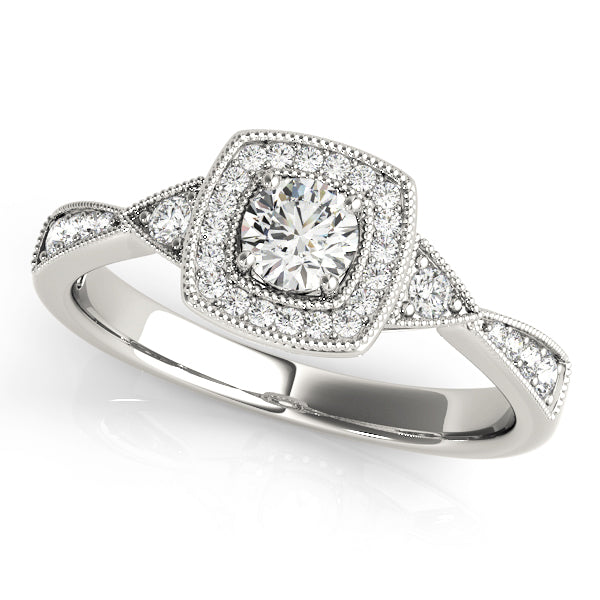 Antique Style Halo Milgrain Engagement Ring