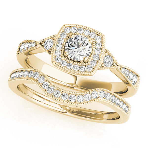 Antique Style Halo Milgrain Engagement Ring