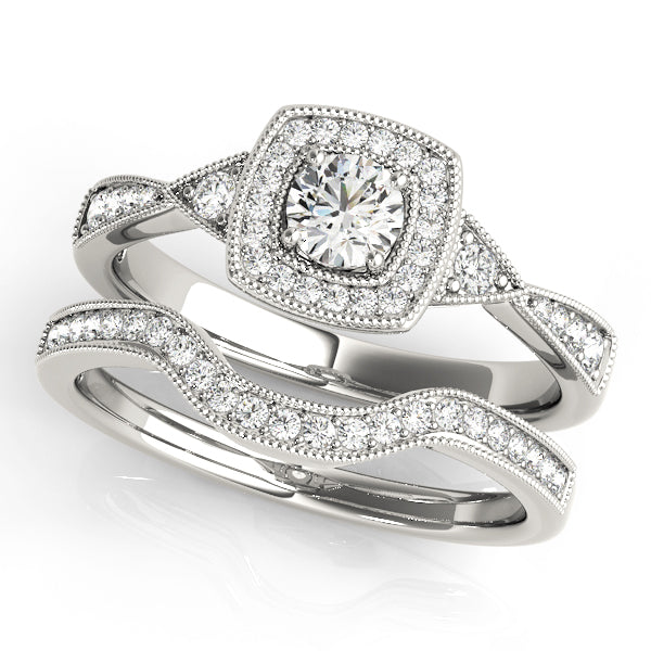Antique Style Halo Milgrain Engagement Ring