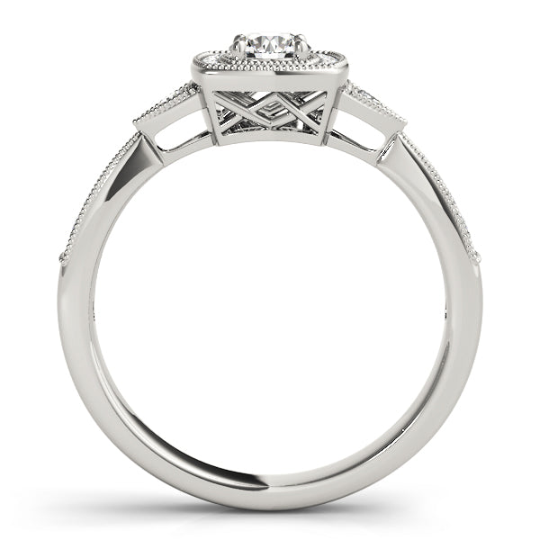 Antique Style Halo Milgrain Engagement Ring