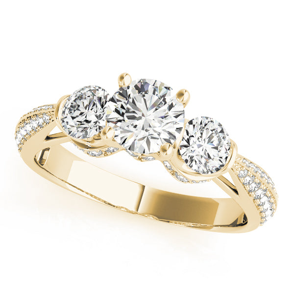 Vintage 3-Stone Pavé Hidden Halo Engagement Ring