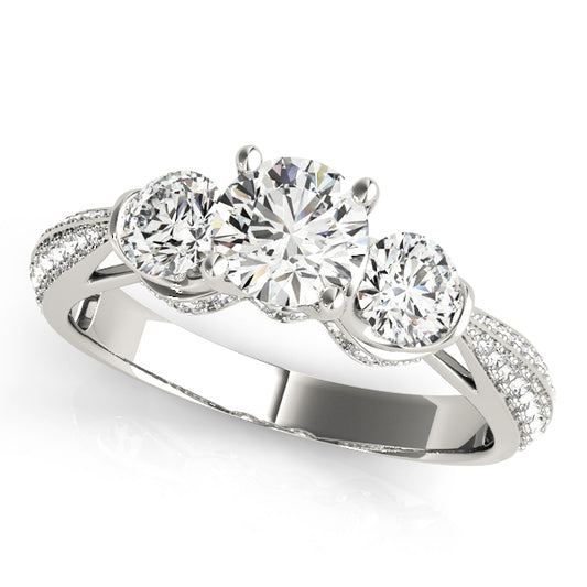 Vintage 3-Stone Pavé Hidden Halo Engagement Ring