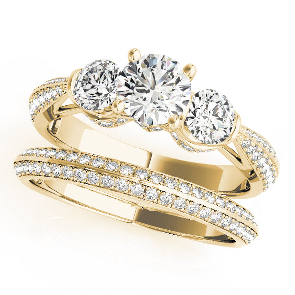 Vintage 3-Stone Pavé Hidden Halo Engagement Ring