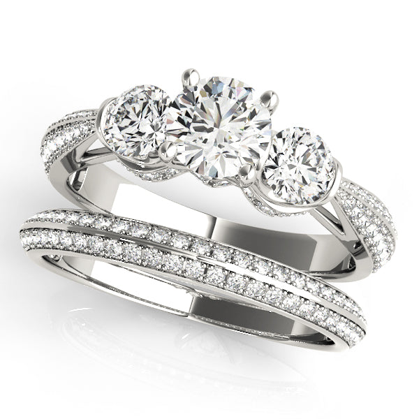 Vintage 3-Stone Pavé Hidden Halo Engagement Ring