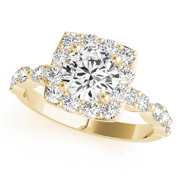 Scalloped Shape Round Halo Engagement Ring
