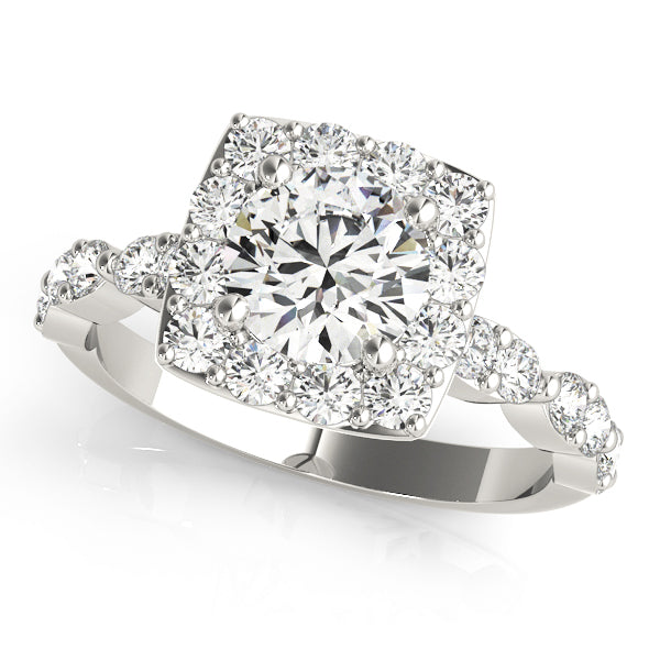 Scalloped Shape Round Halo Engagement Ring