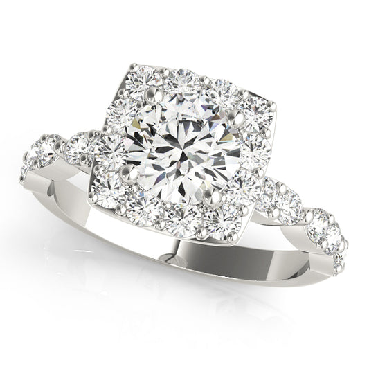 Scalloped Shape Round Halo Engagement Ring