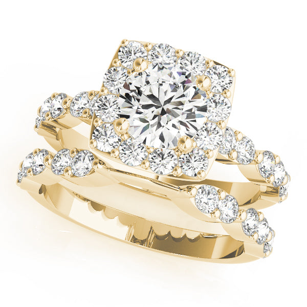 Scalloped Shape Round Halo Engagement Ring