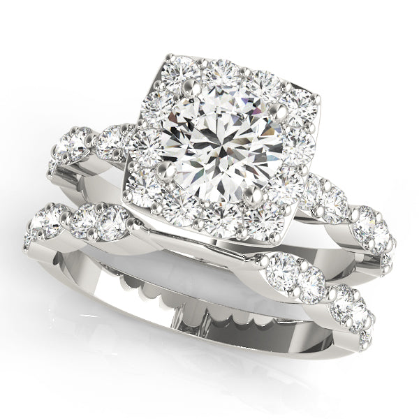 Scalloped Shape Round Halo Engagement Ring