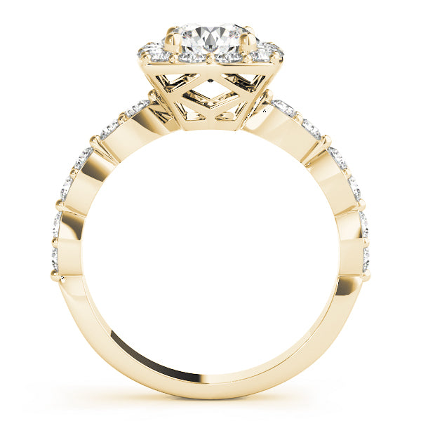Scalloped Shape Round Halo Engagement Ring