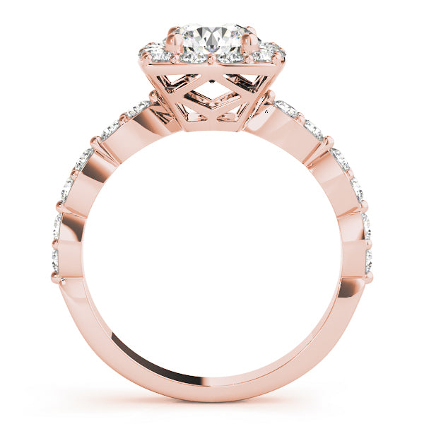 Scalloped Shape Round Halo Engagement Ring