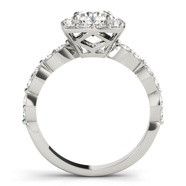 Scalloped Shape Round Halo Engagement Ring