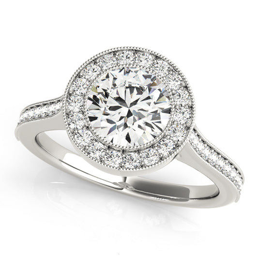 Antique Style Milgrain Halo Engagement Rings