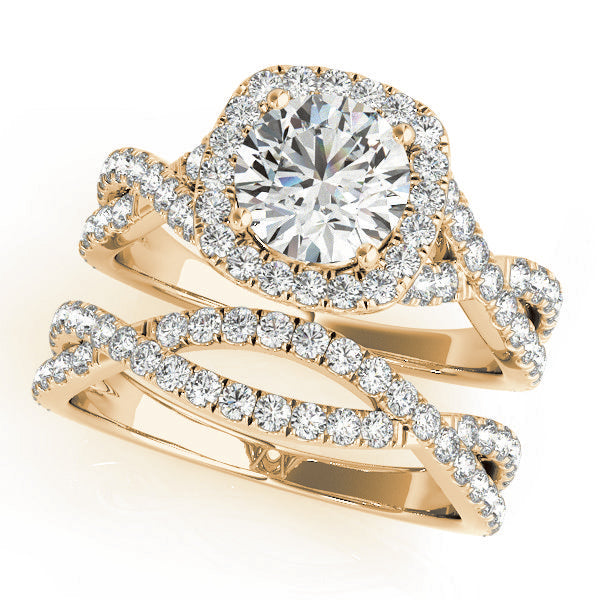 Twisted Split Shank Halo Engagement Ring