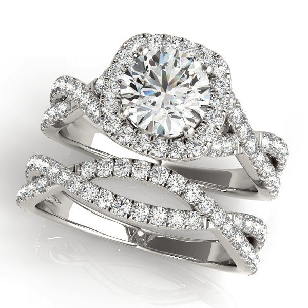 Twisted Split Shank Halo Engagement Ring