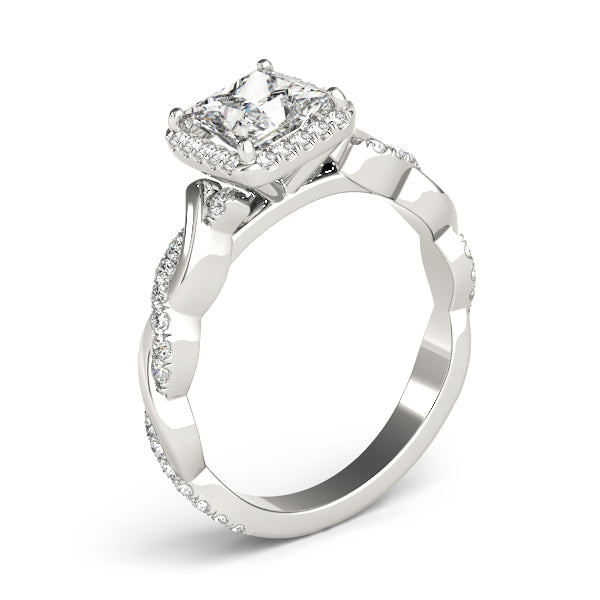 Braided Shank Prong Set Halo Engagement Ring