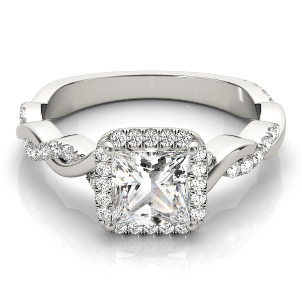 Braided Shank Prong Set Halo Engagement Ring