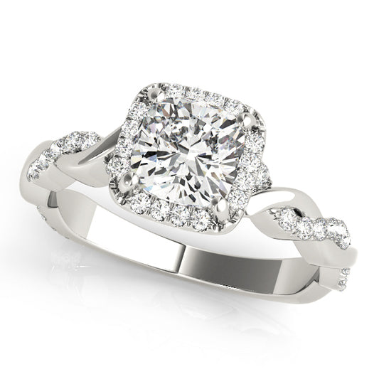 Twisted Shank Halo Cushion Shape Engagement Rings