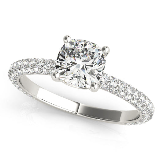 Pavé Set With Cushion Peg-Head Engagement Ring