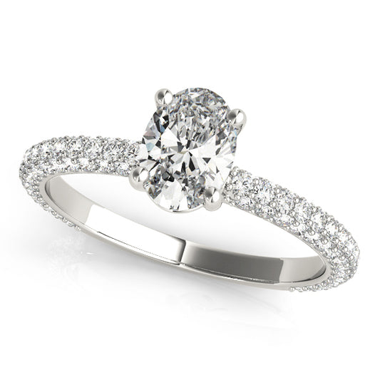 Multirow Pave Set Oval Shape Engagement Rings