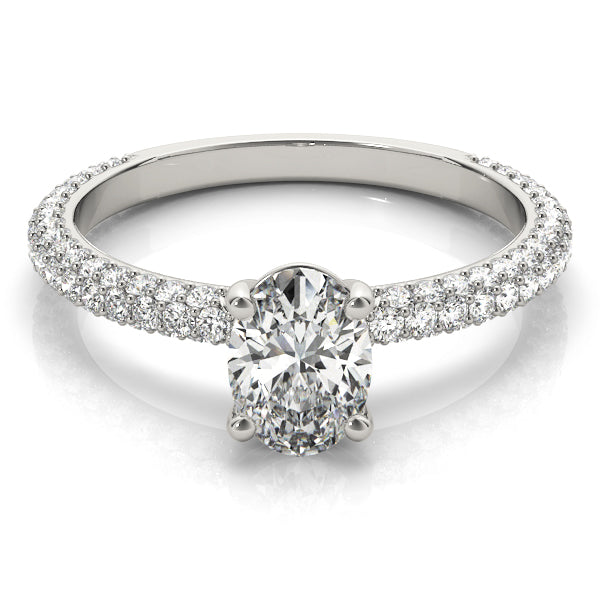 Multirow Pave Set Oval Shape Engagement Rings