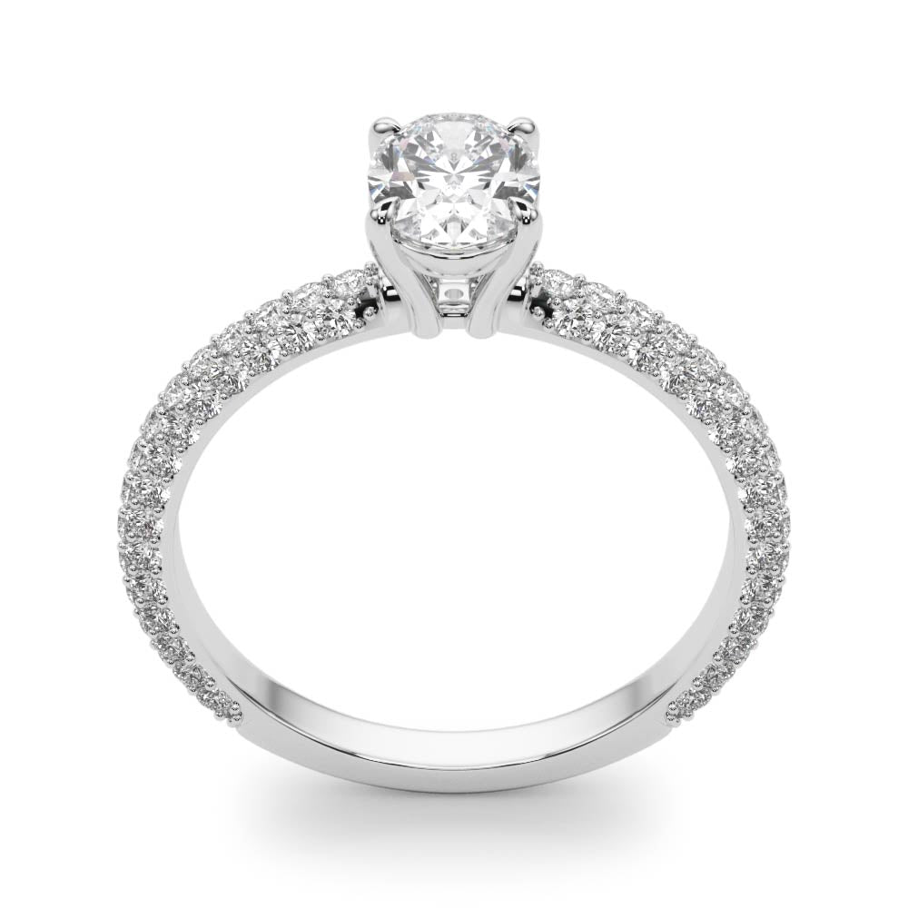 Multirow Pave Set Oval Shape Engagement Rings