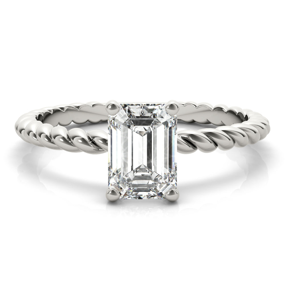 Braided Shank Emerald Cut Engagement Ring