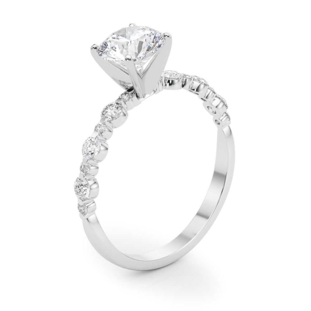 Single Shared-Prong Alternating Round-Sized Engagement Ring