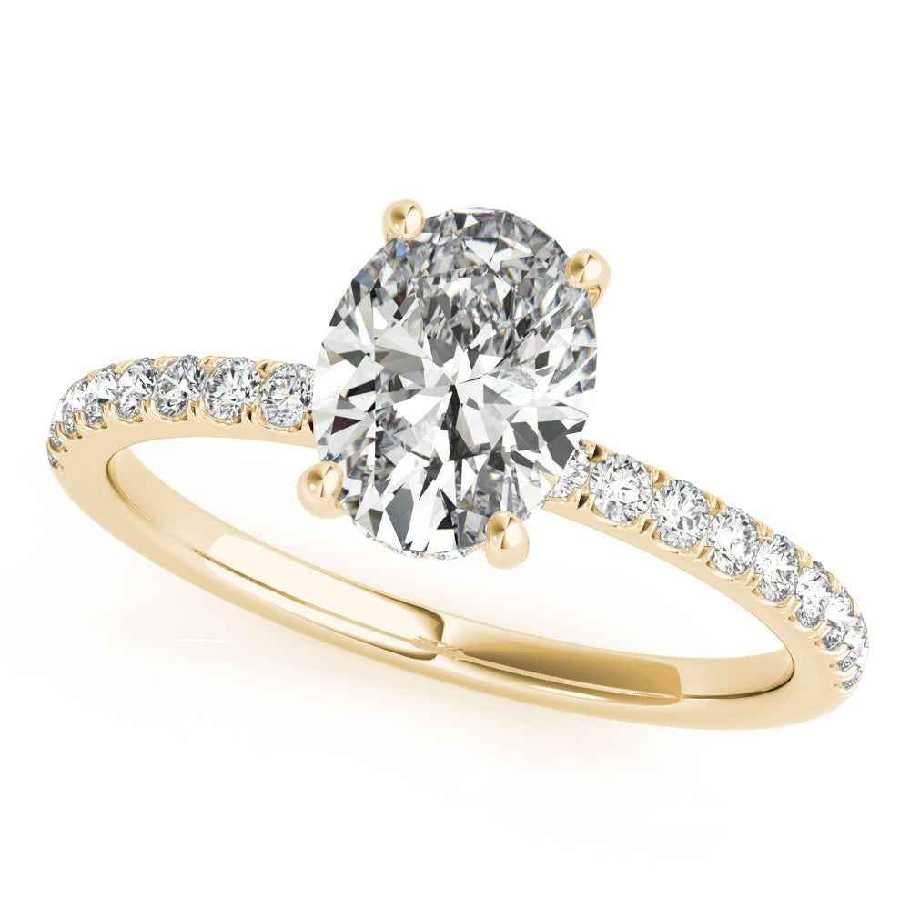 Oval Hidden Halo Engagement Ring, Diamond Band