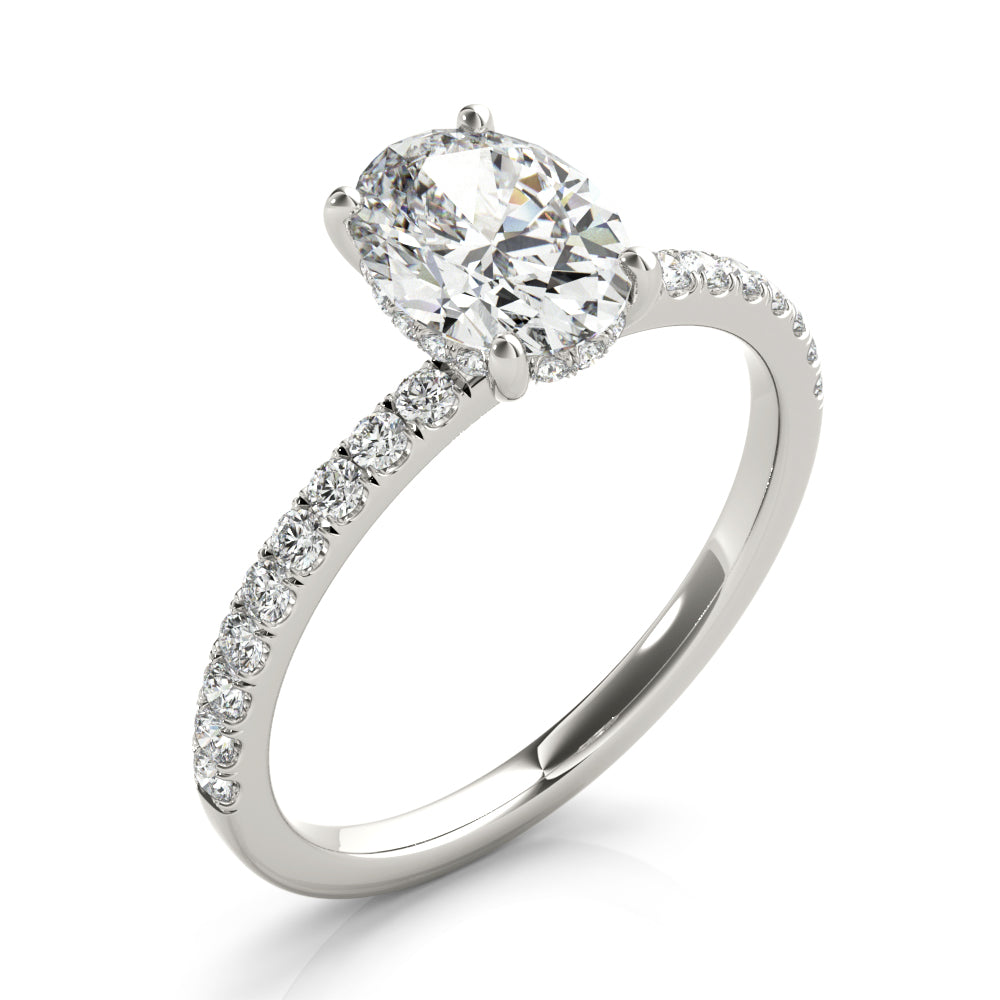 Oval Hidden Halo Engagement Ring, Diamond Band