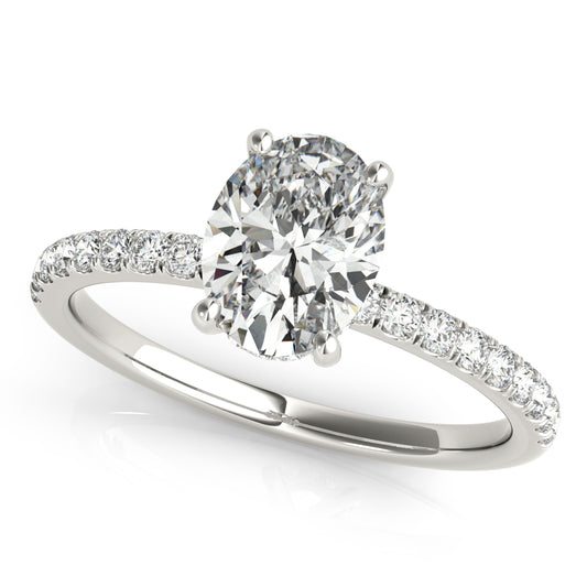 Oval Hidden Halo Engagement Ring, Diamond Band