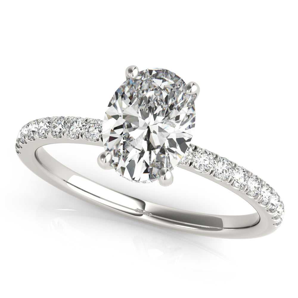 Oval Hidden Halo Engagement Ring, Diamond Band