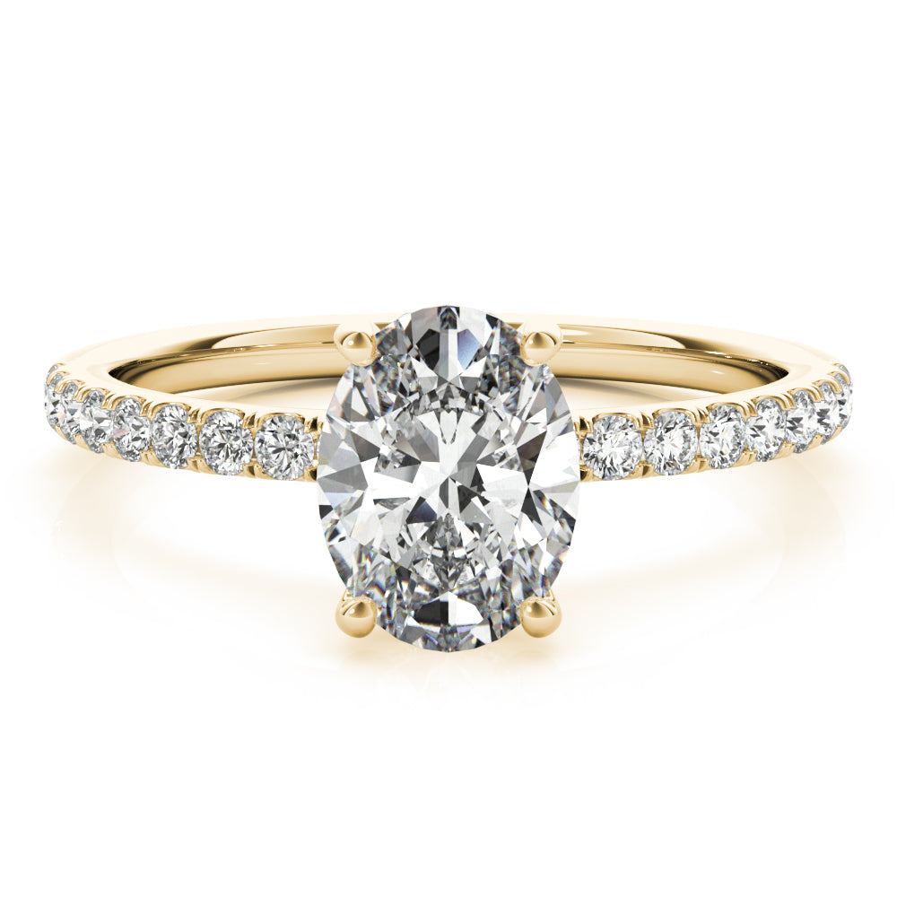 Oval Hidden Halo Engagement Ring, Diamond Band