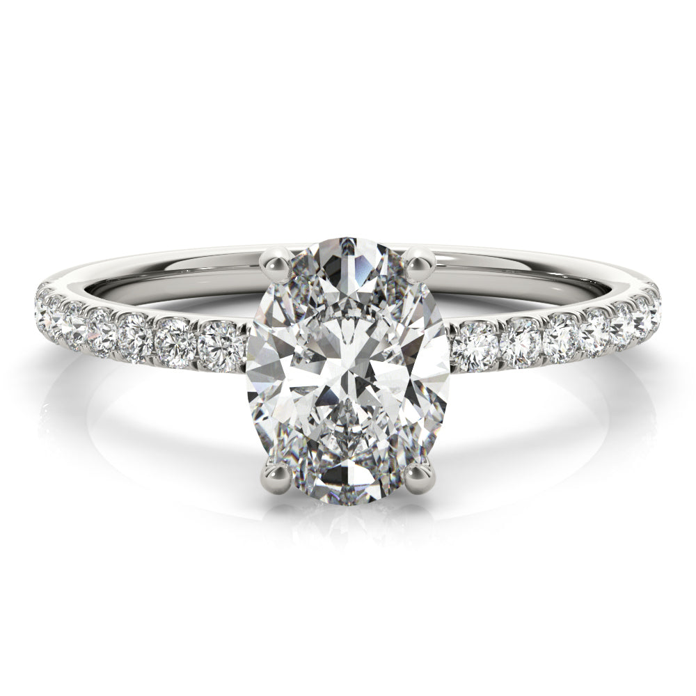 Oval Hidden Halo Engagement Ring, Diamond Band