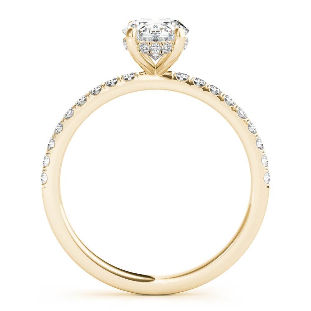 Oval Hidden Halo Engagement Ring, Diamond Band