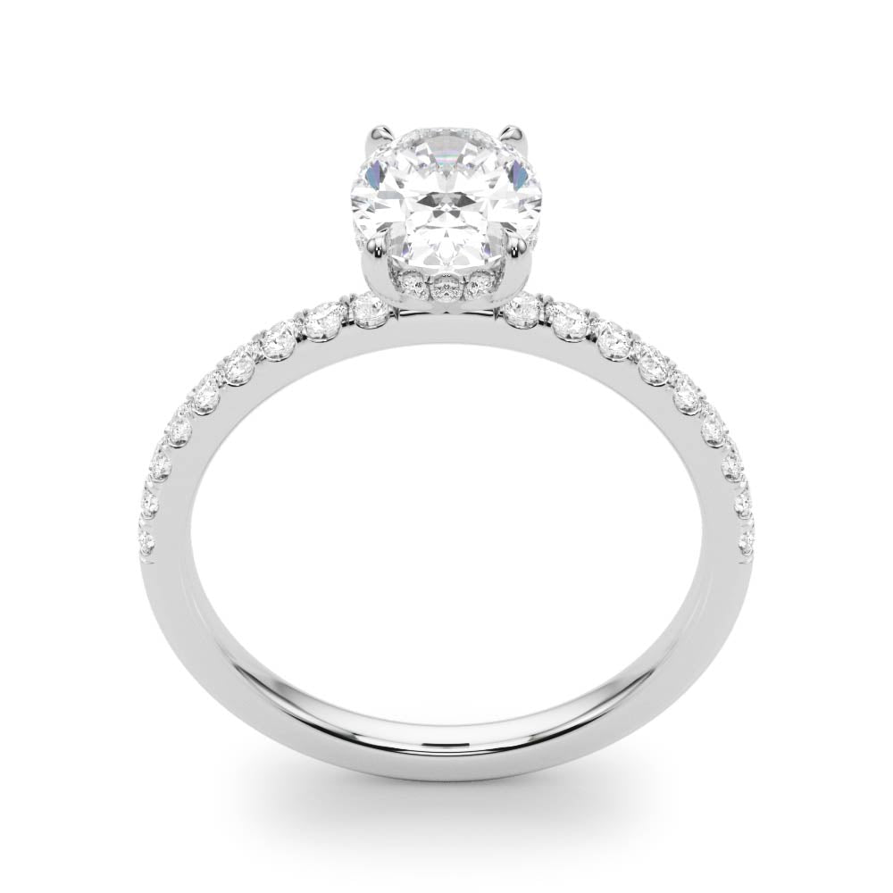 Oval Hidden Halo Engagement Ring, Diamond Band