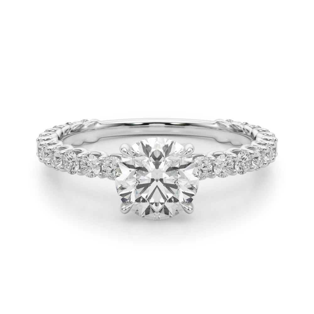 Single Row Shared Prong Trellis Engagement Ring