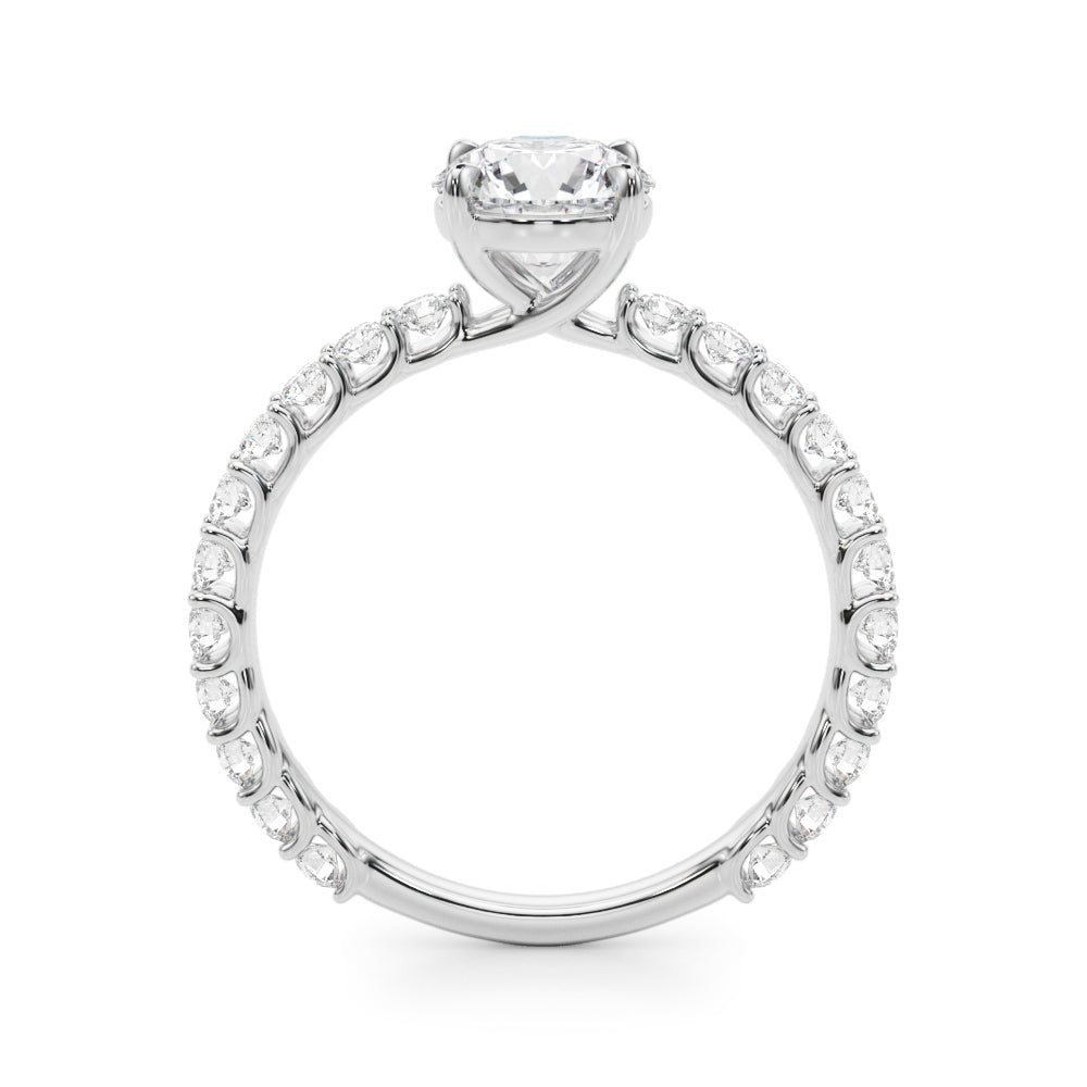 Single Row Shared Prong Trellis Engagement Ring