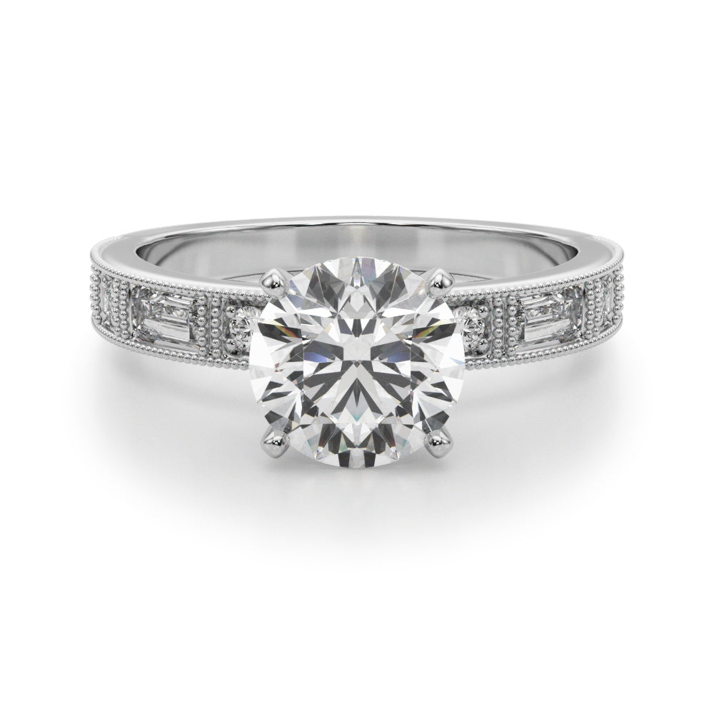 Alternating Round & Baguette Stackable Engagement Rings