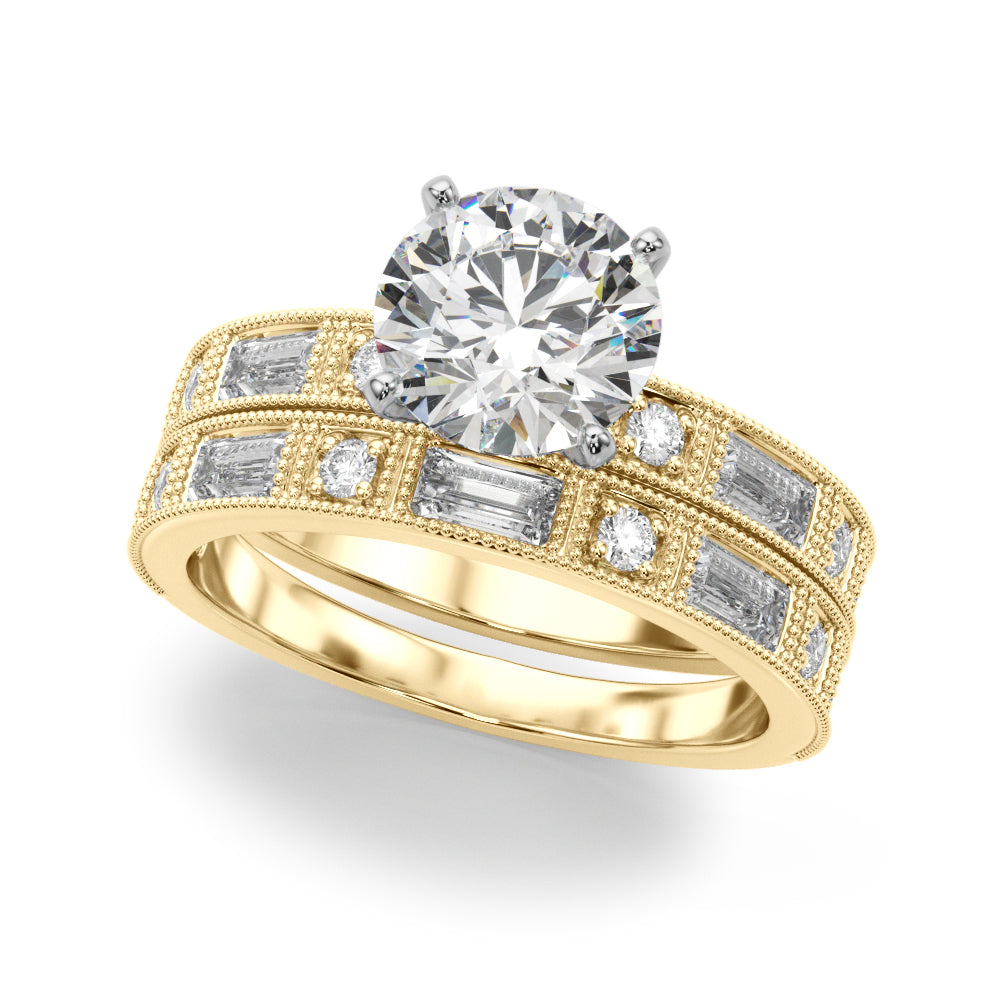 Alternating Round & Baguette Stackable Engagement Rings