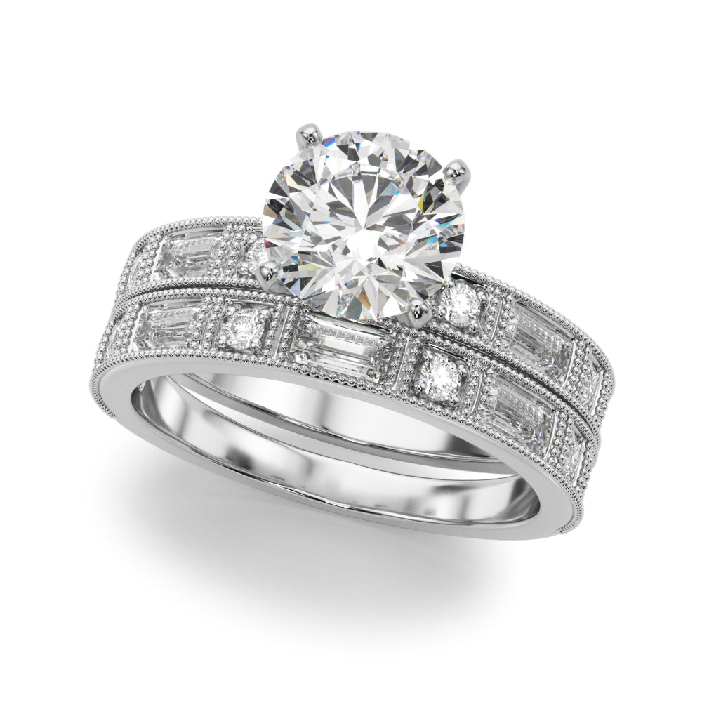 Alternating Round & Baguette Stackable Engagement Rings