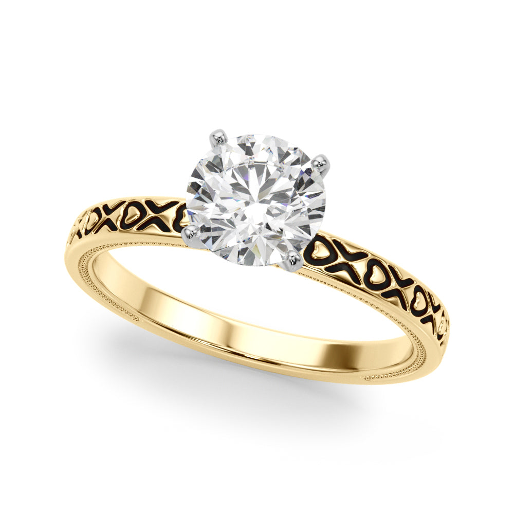 Vintage Style Heart Carved Engagement Ring