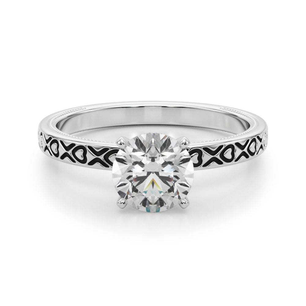 Vintage Style Heart Carved Engagement Ring