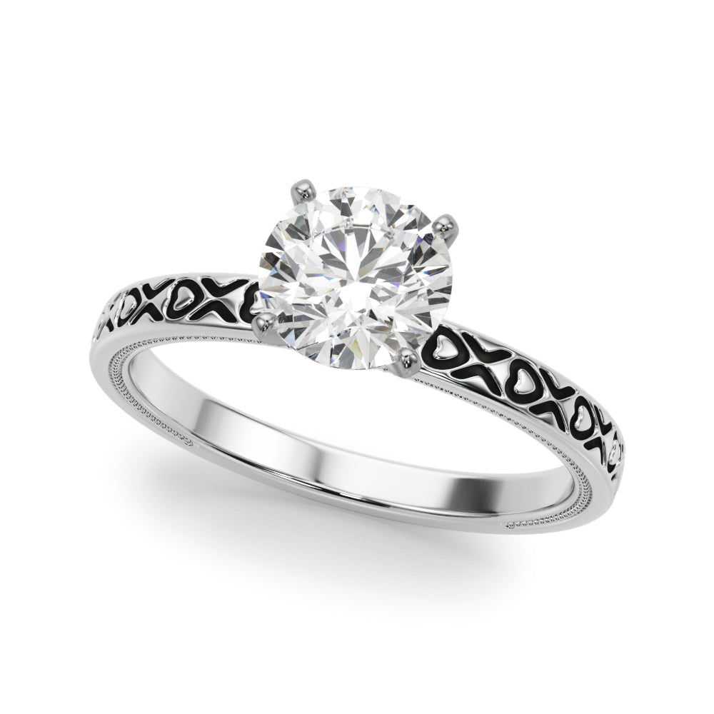 Vintage Style Heart Carved Engagement Ring