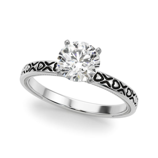 Vintage Style Heart Carved Engagement Ring