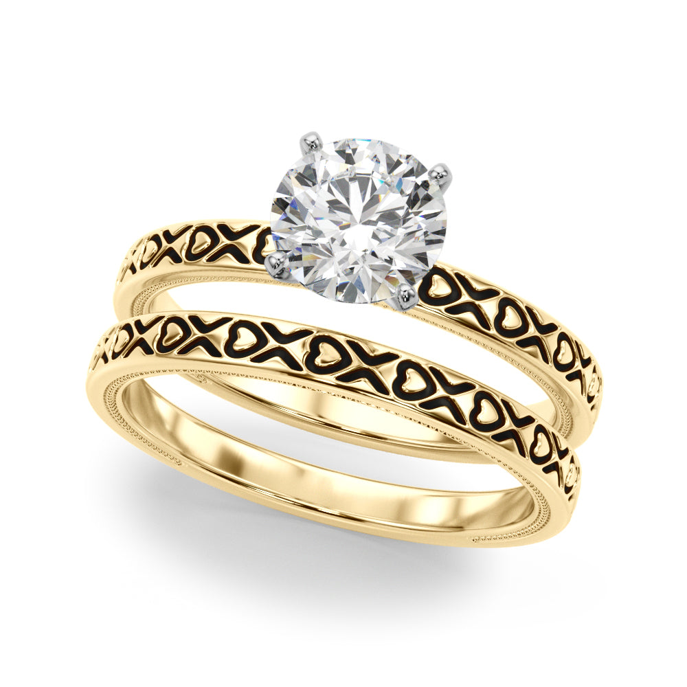 Vintage Style Heart Carved Engagement Ring